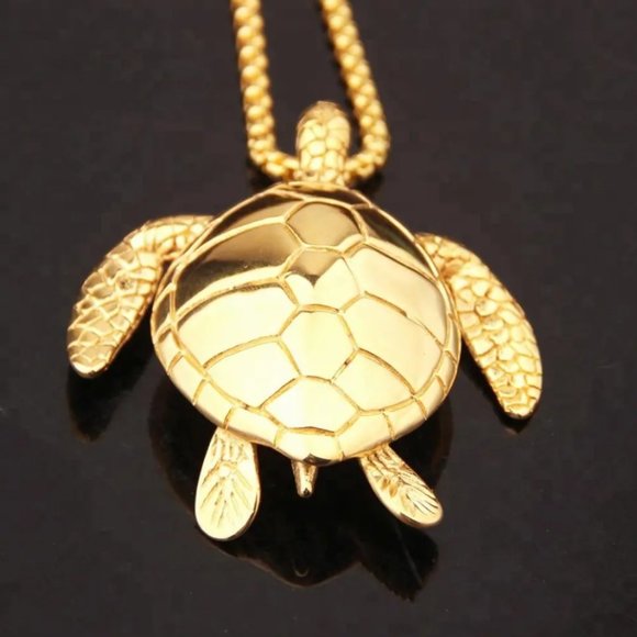 Large Gold‎ Sea Turtle Pendant Necklace Stainless Steel Big Jewelry Men, Womans - Picture 4 of 4